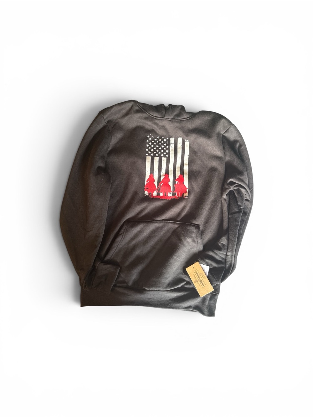 Men's Black Crewneck Sweatshirt with American Flag and Red Rider Graphic